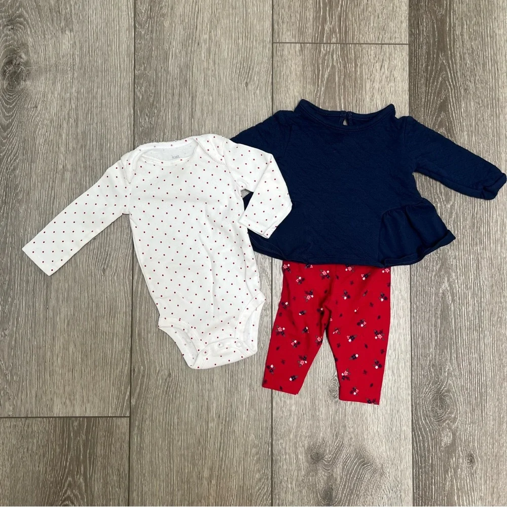CARTERS 3PC LONG SLEEVE BODYSUIT LONG SLEEVE TOP AND LEGGINGS SET 6MO
